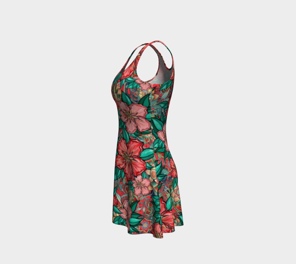HIBISCUS RED TROPICAL FLARE DRESS