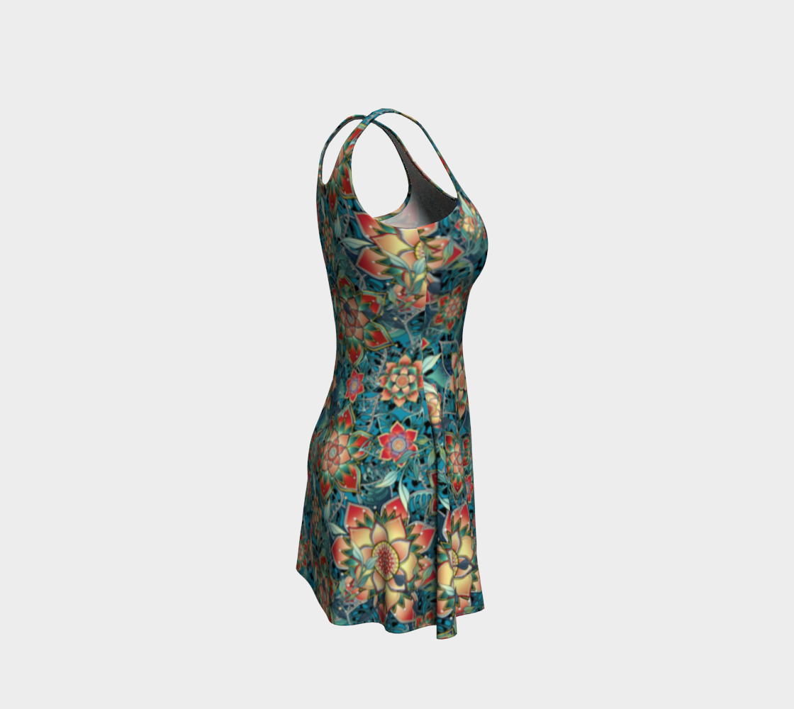TEAL TROPICAL ORANGE  FLARE DRESS