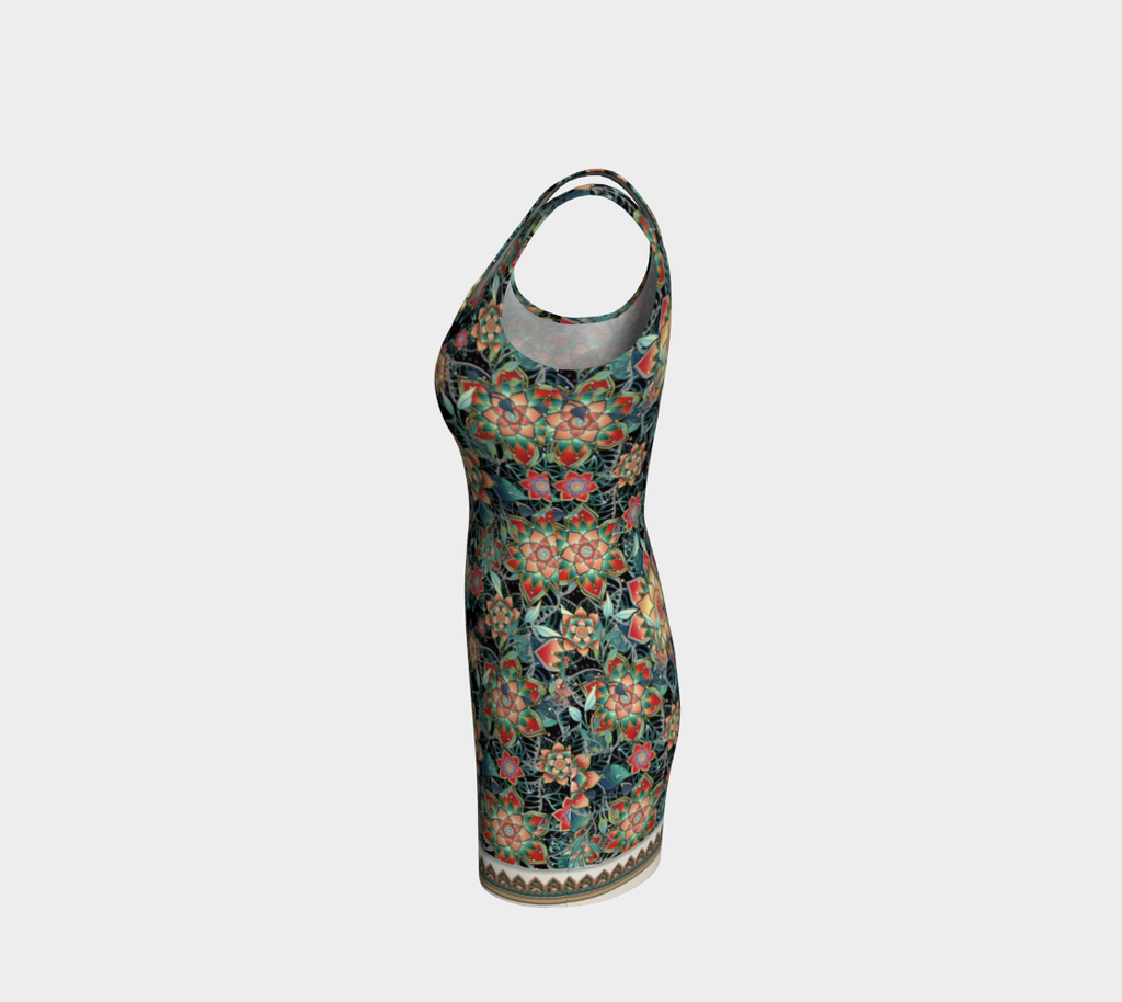 BLACK TROPICAL BODYCON DRESS