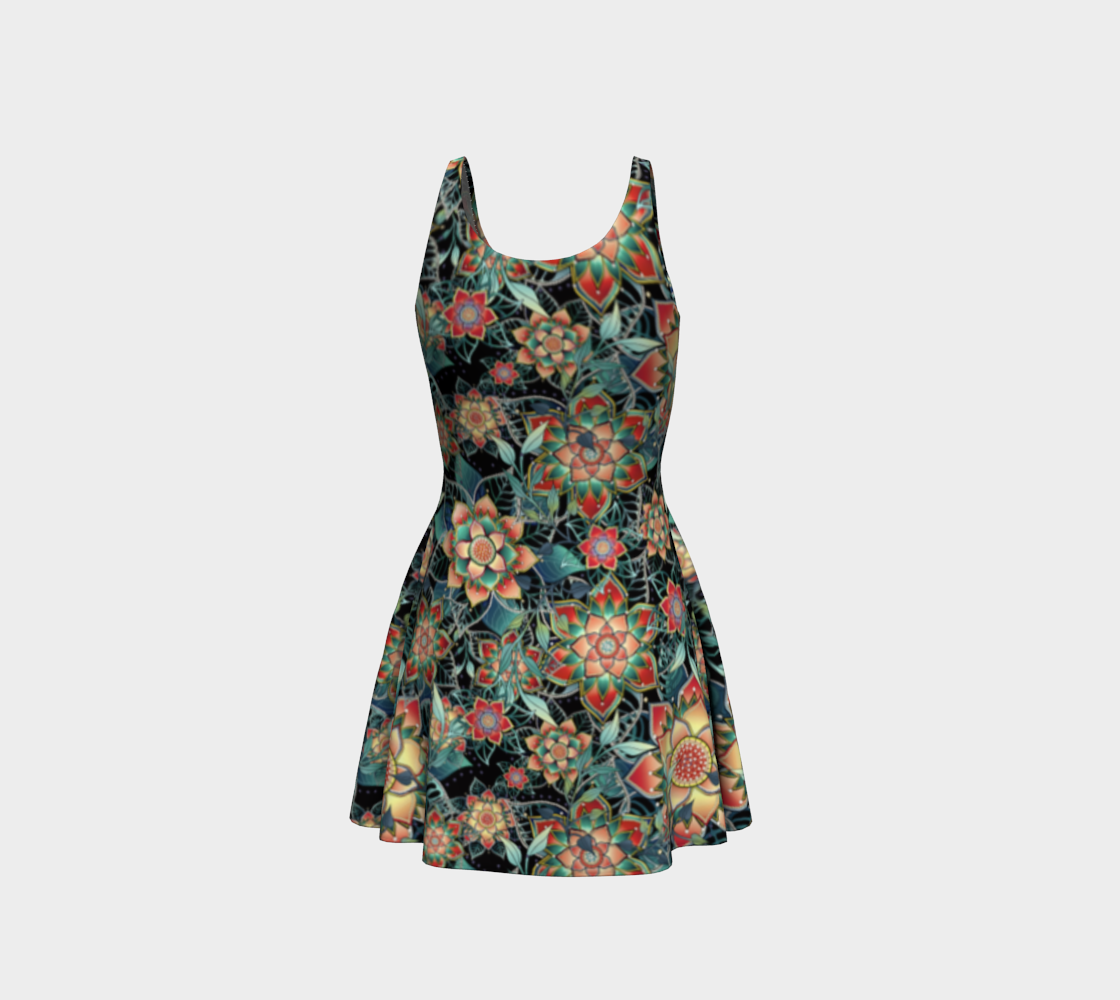 BLACK TROPICAL ORANGE FLARE DRESS