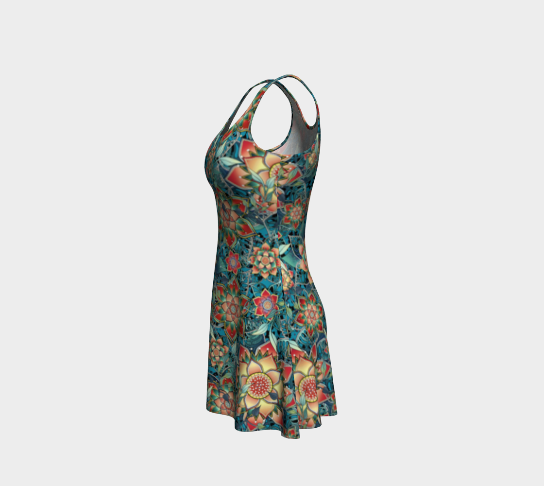 TEAL TROPICAL ORANGE  FLARE DRESS