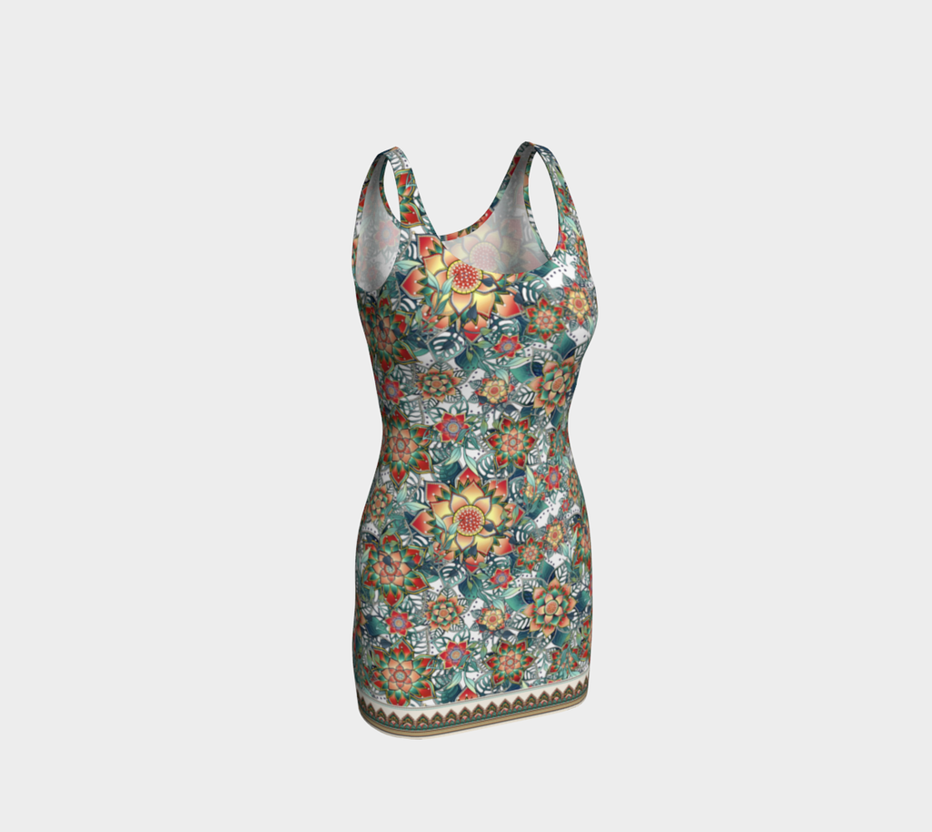 WHITE TROPICAL BODYCON DRESS