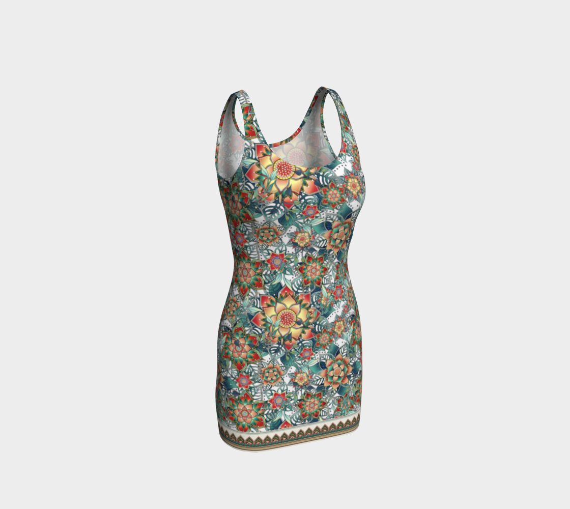 WHITE TROPICAL BODYCON DRESS