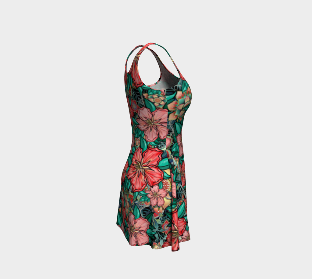 BLACK HIBISCUS FLARE DRESS