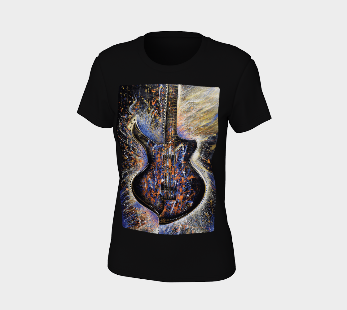 t-shirt, tees, womens tee, fitted tee, crew neck, long sleeve, winter fashion, lifestyle apparel, casual apparel, fitness, fashion art, music, music lovers, guitar, electric guitar, contemporary art, painting