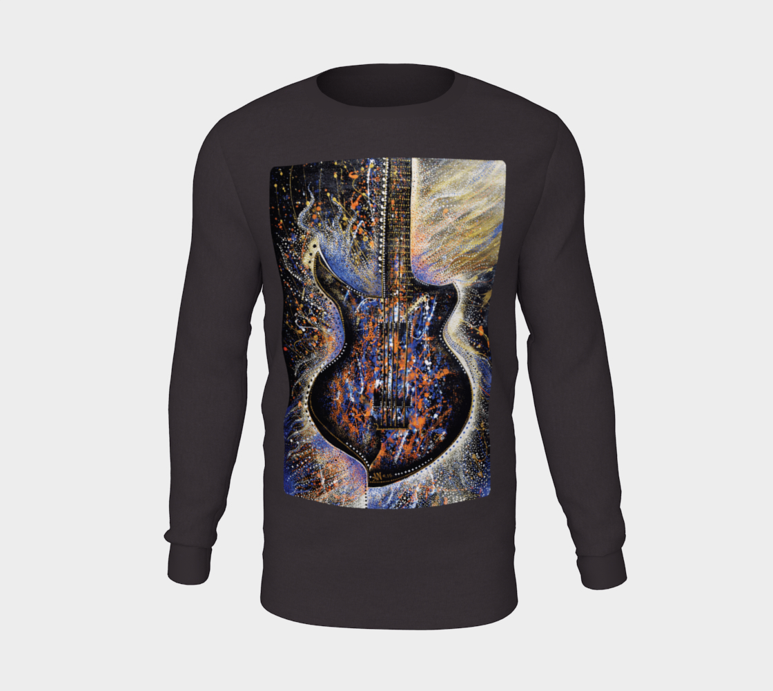 crew neck, long sleeve, winter fashion, lifestyle apparel, casual apparel, fitness, fashion art, unisex, music, music lovers, guitar, electric guitar, pointillism, painting