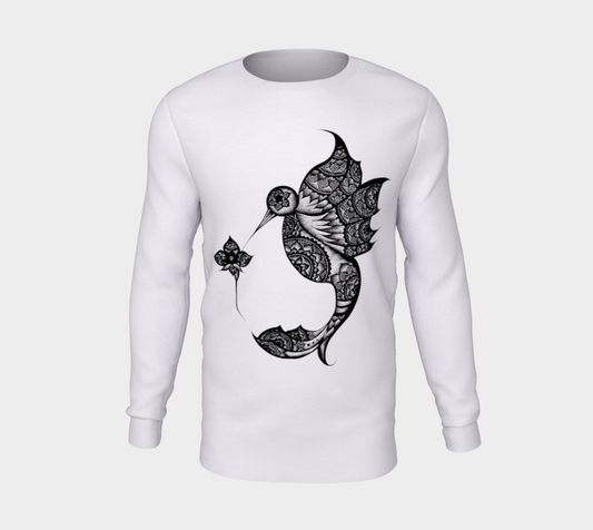 hummingbird, animal art, mandala, illustration, crew neck, long sleeve, fall fashion, comfy, casual, fashion art, unisex