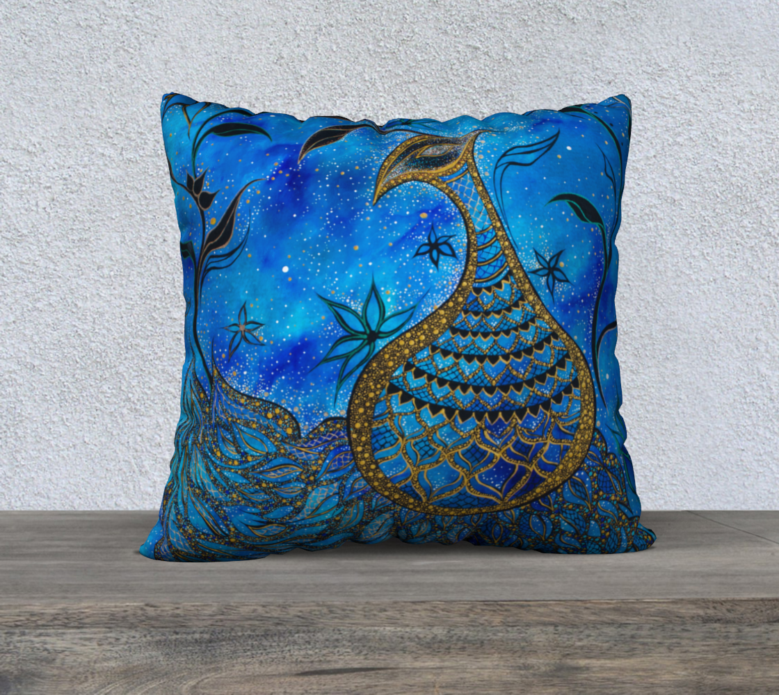 pillows, pillowcase, throw pillow, throw cushion, decor, home decor, interior decor, peacock, mandala, blue, pointillism