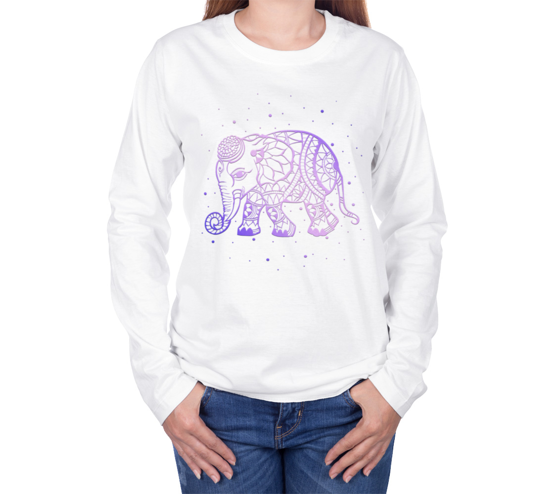 elephant, animals, purple, mandala, crew neck, long sleeve, sweater, fall fashion, winter wear, fashion art, unisex