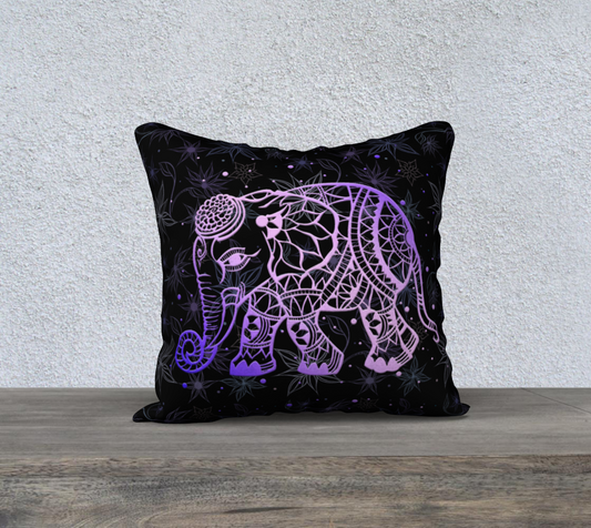 pillows, pillowcase, throw pillow, throw cushion, decor, home decor, interior decor, elephant, mandala, purple, floral, flowers, repeat pattern