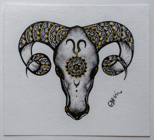 Aries, Aries season, ram, animal art, mandala art, stipple art, pointillism, black and white, ink illustration, wall art, wall decor, art gallery, art collector