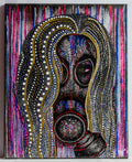 Mask, mystery, canvas, pointillism, dot work, illustration, contemporary art, nature art, mixed media, art gallery, wall art, wall decor