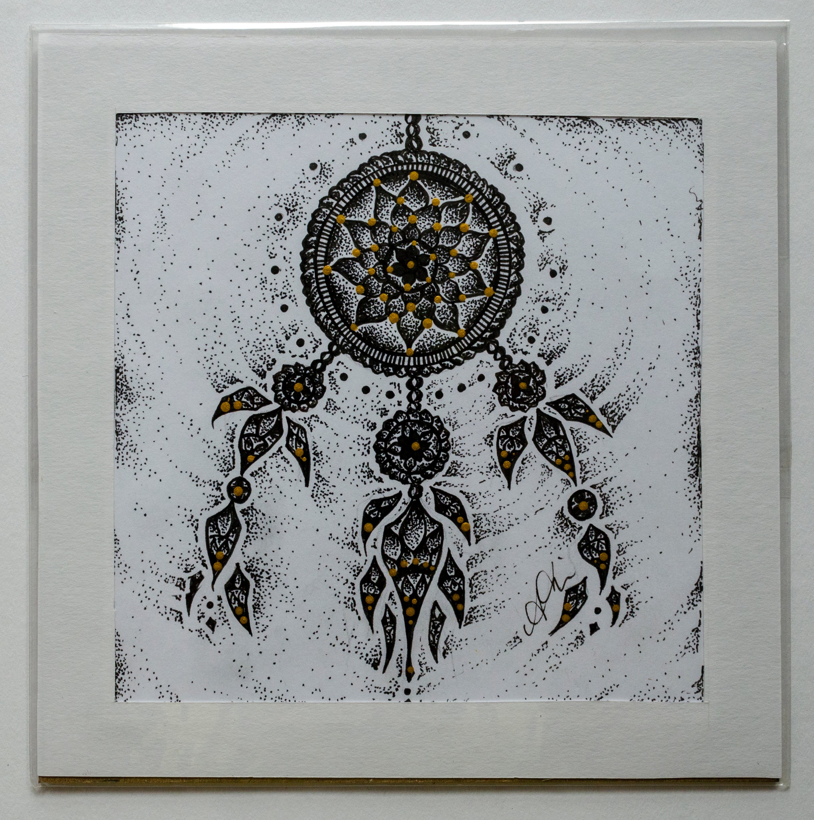 DREAMCATCHER, mandala, stippled ink, stipple, pointillism, dot work, fine art, contemporary art, art gallery, art collector