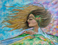 Portrait, self portrait, surrealism, nature art, waterfall, boho, painting, canvas, contemporary art, nature art, mixed media, art gallery, wall art, wall decor