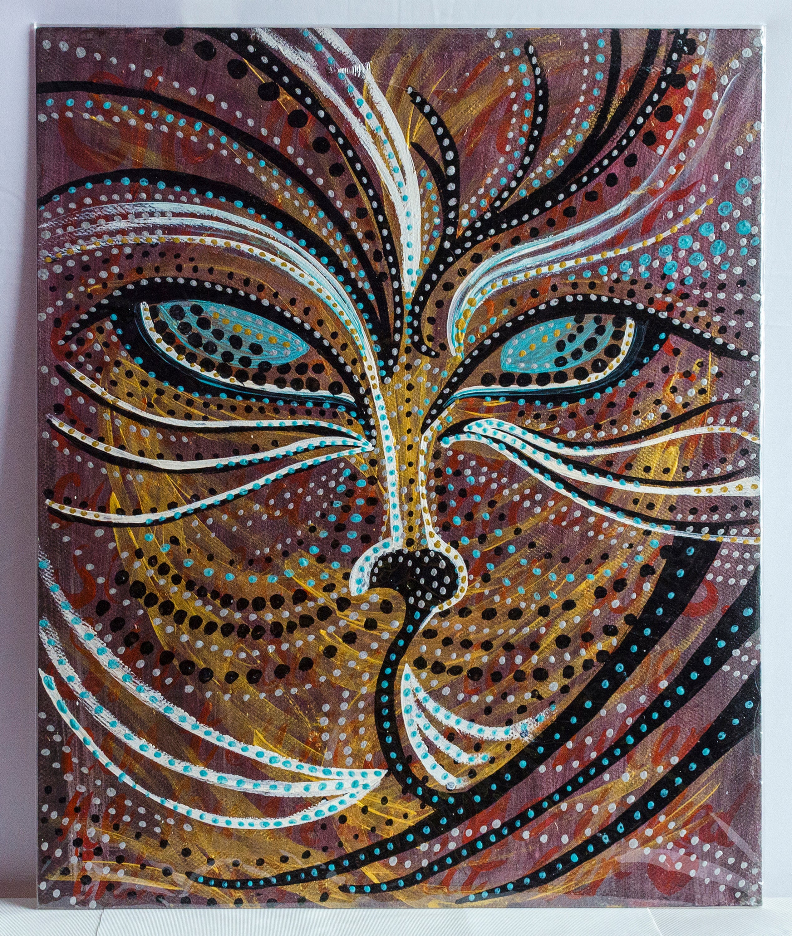Fox, animal art, boho, tropical, jewels, pointillism, painting, canvas, contemporary art, nature art, mixed media, art gallery, wall art, wall decor