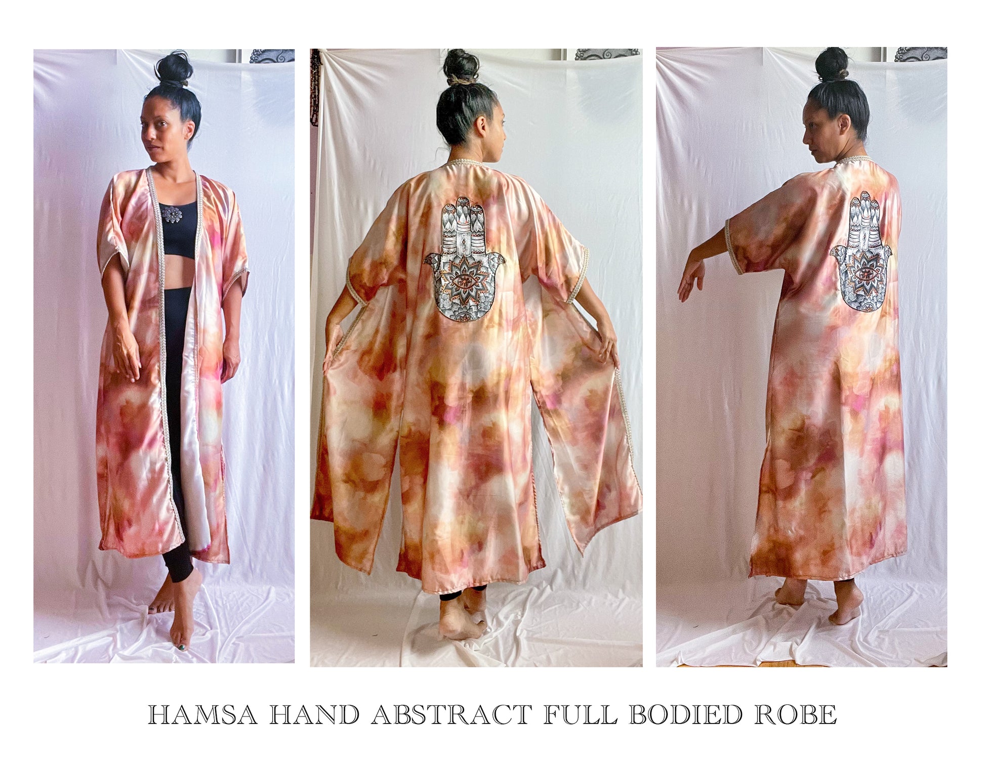 Hamsa hand, abstract art, fashion art, hand made, artsy, peach, chic, evening wear, casual, boho, mandala art