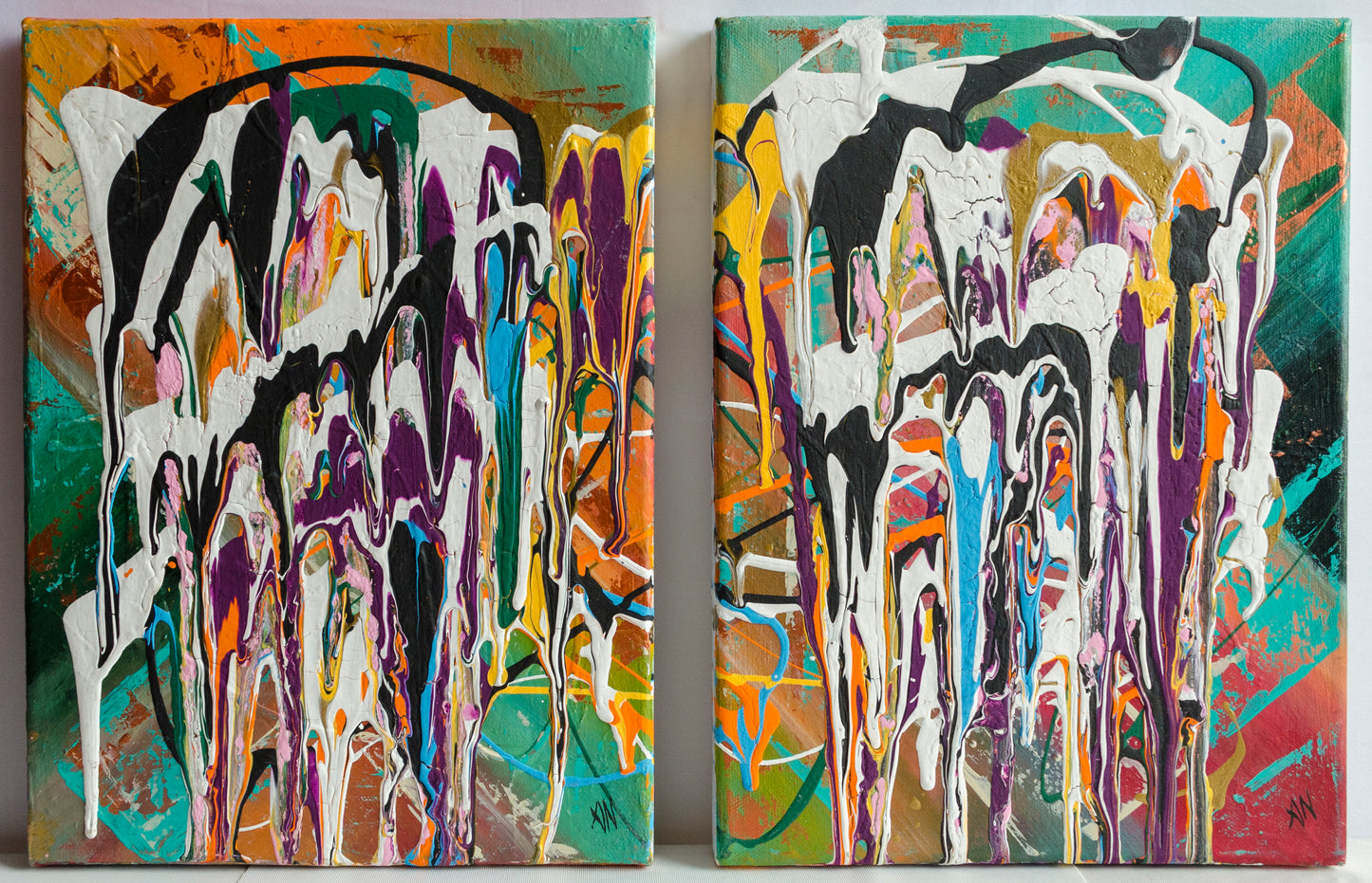Abstract art, abstract expression, drip, colour, diptych, contemporary art, art gallery, wall art, wall decor