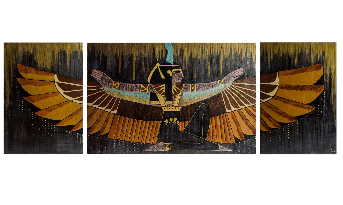 Egyptian Art, Egyptian inspired, Ma’at, triptych, contemporary art, art gallery, wall art, wall decor