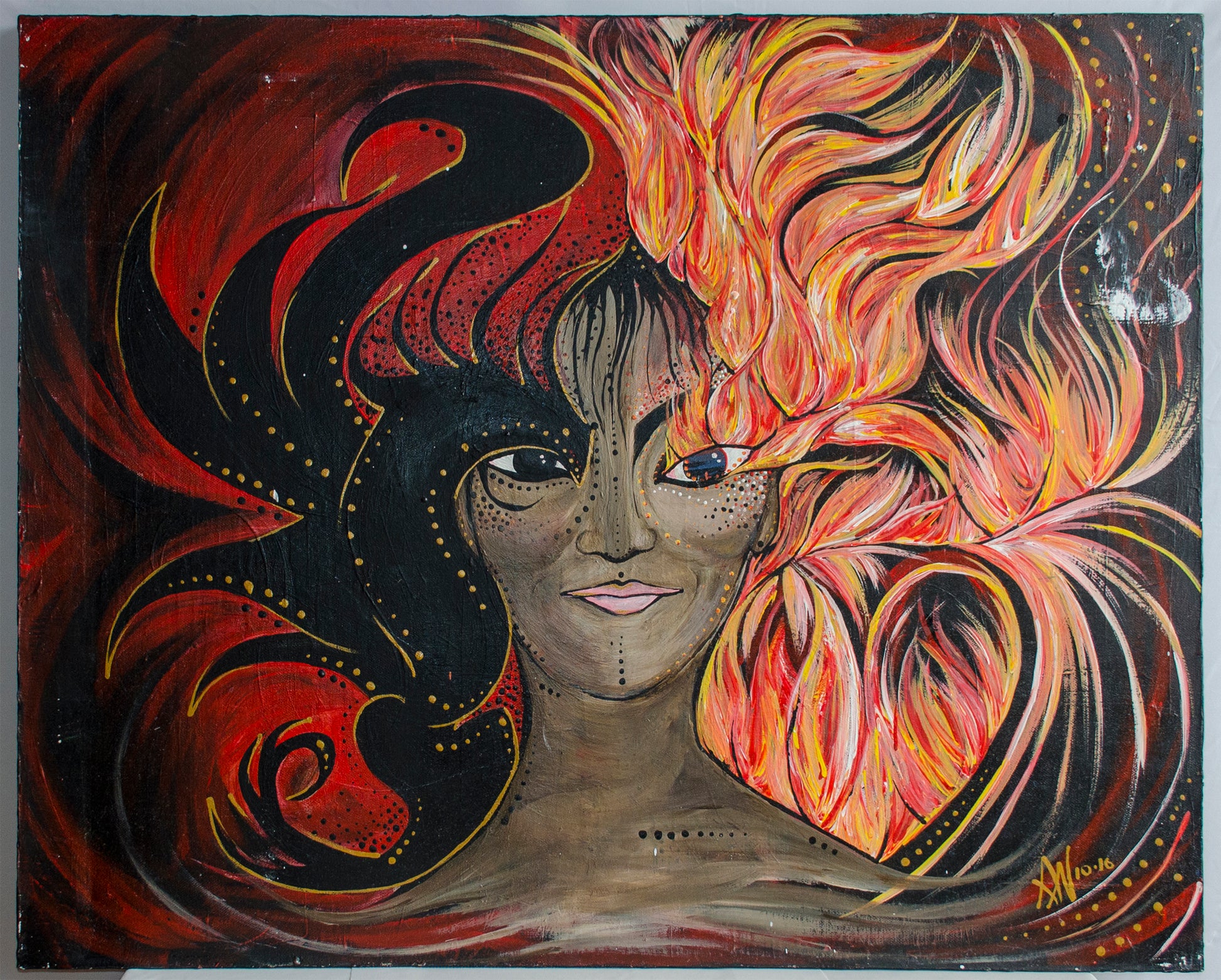 painting, fire, phoenix, contemporary art, art gallery, wall art, wall decor, self destruction