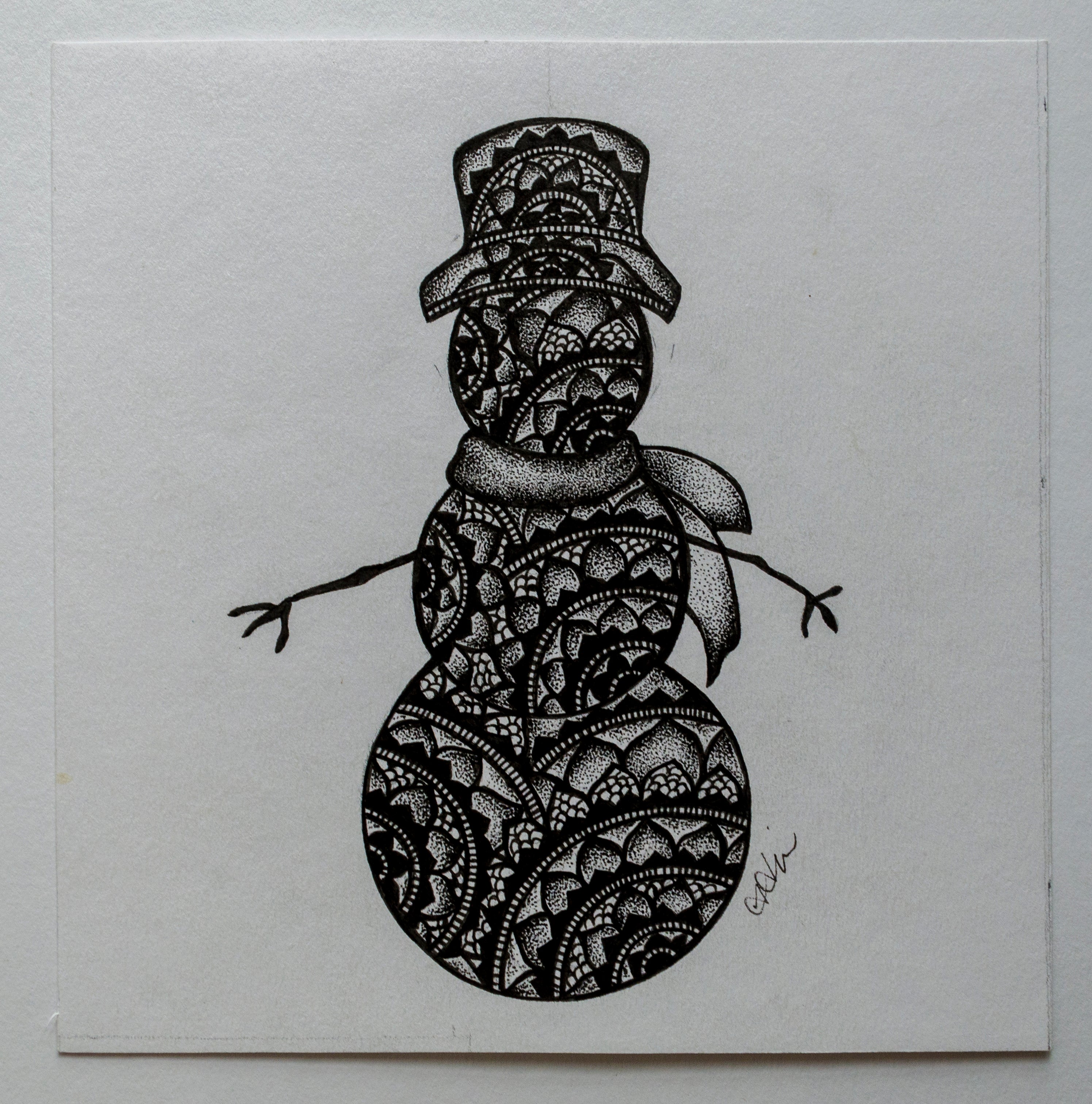 Snowman, winter, mandala art, sacred geometry, black and white, stipple, pointillism, dot work, ink art, contemporary art, wall art, decor, art gallery 