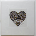 Thank you, lettering, gratitude, greeting card, hearts, mandala, stippled ink, stipple, pointillism, dot work, fine art, contemporary art, art gallery, art collector