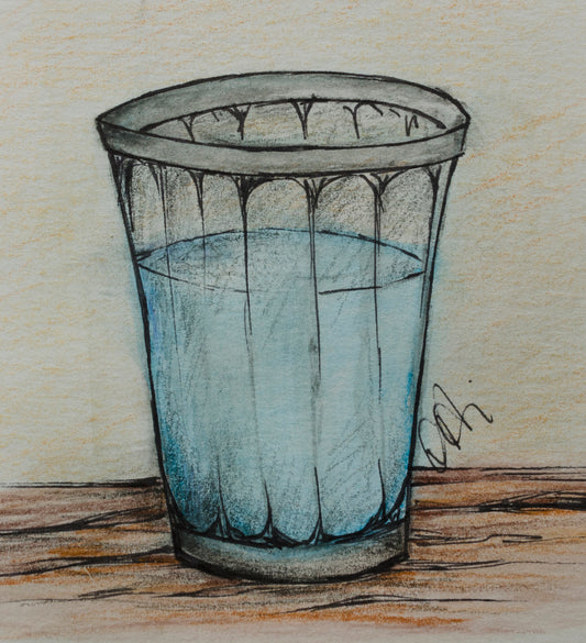 Water, glass half full, mixed media, illustration, foodie, contemporary art