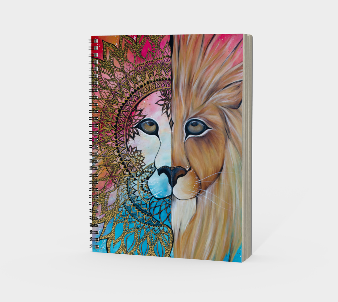 notebook, notepad, journal, artsy, self love, manifestations, self healing, writing, lion, mandala