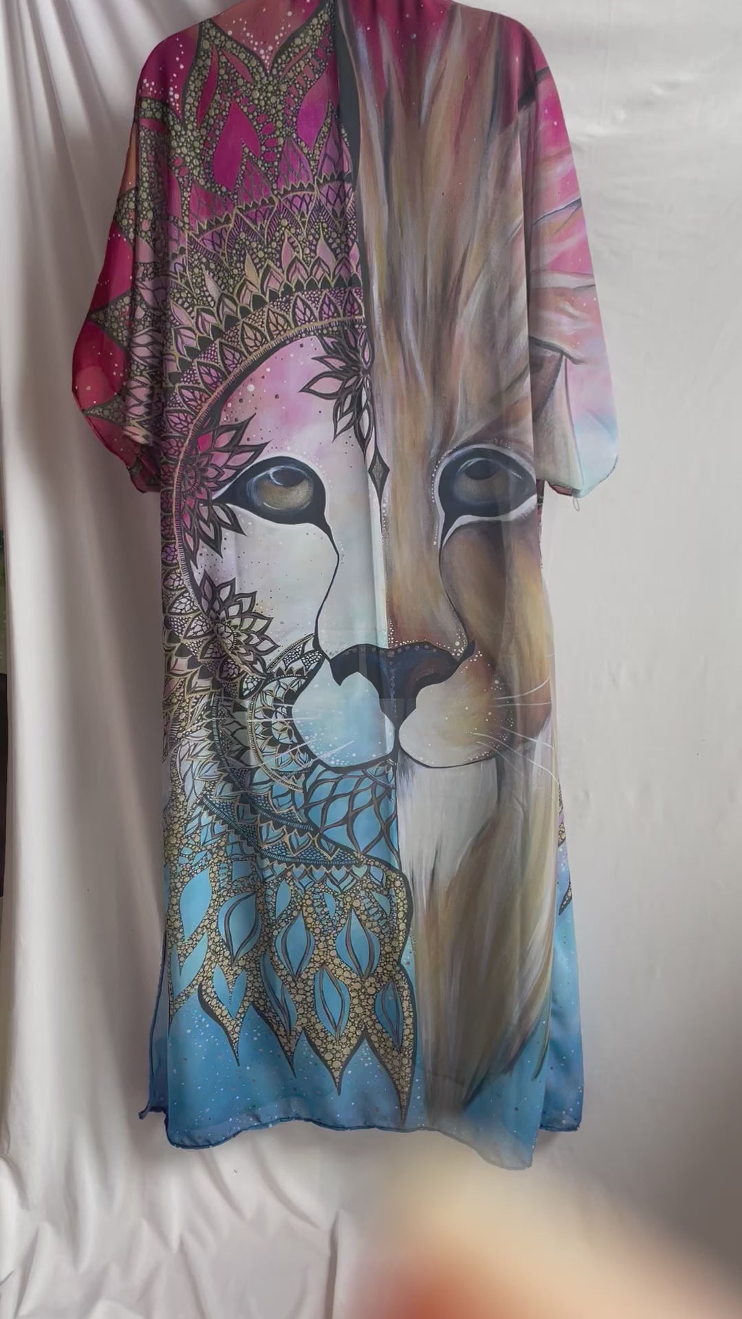 robe, vest, cover up, summer wear, beachwear, casual wear, evening wear, hand made, fashion art, bespoke fashion, lion, mandala