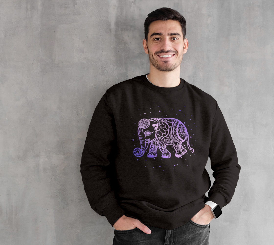 elephant, animals, purple, mandala, crew neck, fleece, long sleeve, sweater, fall fashion, winter wear, fashion art, unisex