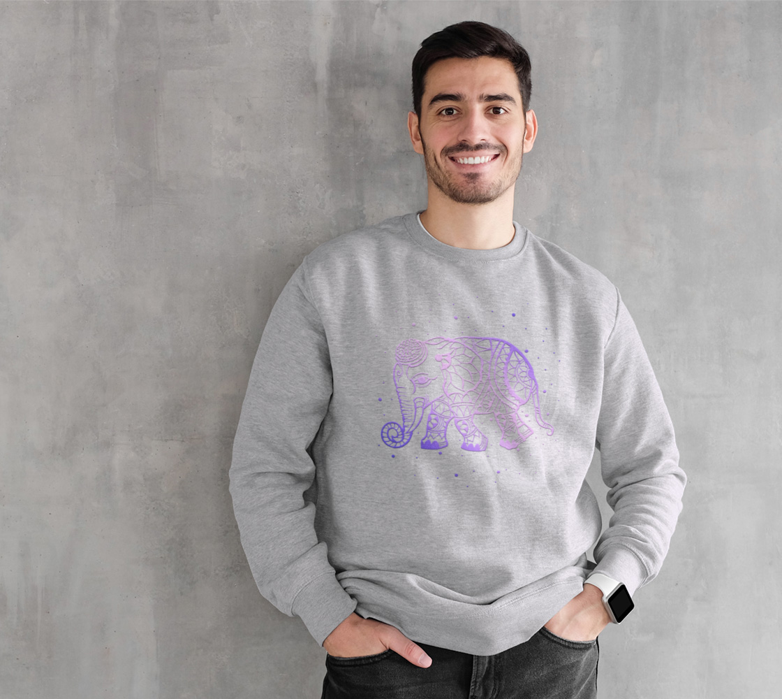 elephant, animals, purple, mandala, crew neck, fleece, long sleeve, sweater, fall fashion, winter wear, fashion art, unisex