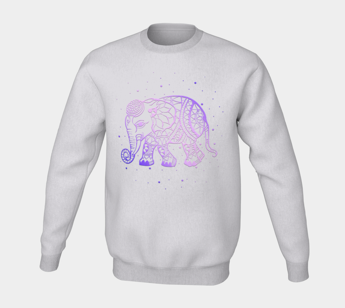 elephant, animals, purple, mandala, crew neck, fleece, long sleeve, sweater, fall fashion, winter wear, fashion art, unisex