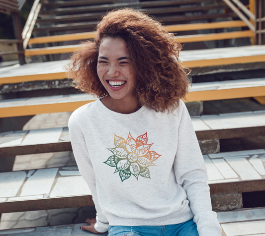 Love, flower, lettering, self love, mandala, crew neck, fleece, long sleeve, sweater, fall fashion, winter wear, fashion art, unisex