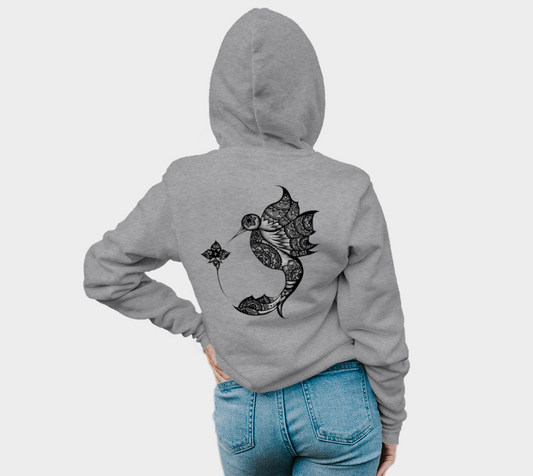 hummingbird, animal art, mandala, illustration, hoodie, fleece, fall fashion, comfy, casual, fashion art, unisex