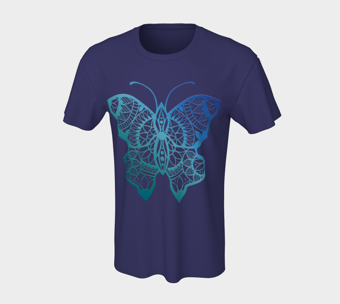 butterfly, animals, blue, mandala, t-shirt, tees, crew neck, fall fashion, winter wear, fashion art, unisex