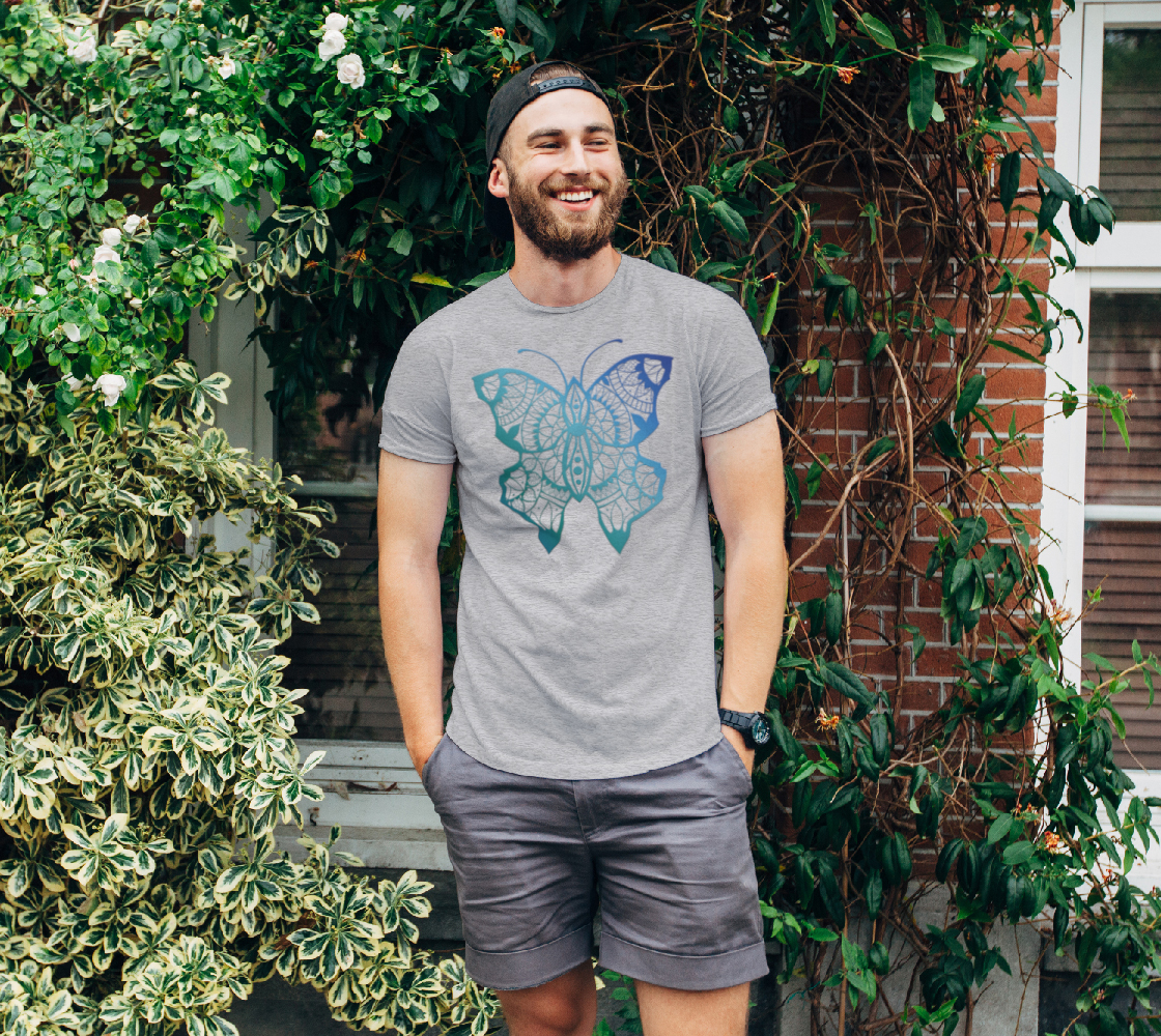 butterfly, animals, blue, mandala, t-shirt, tees, crew neck, fall fashion, winter wear, fashion art, unisex