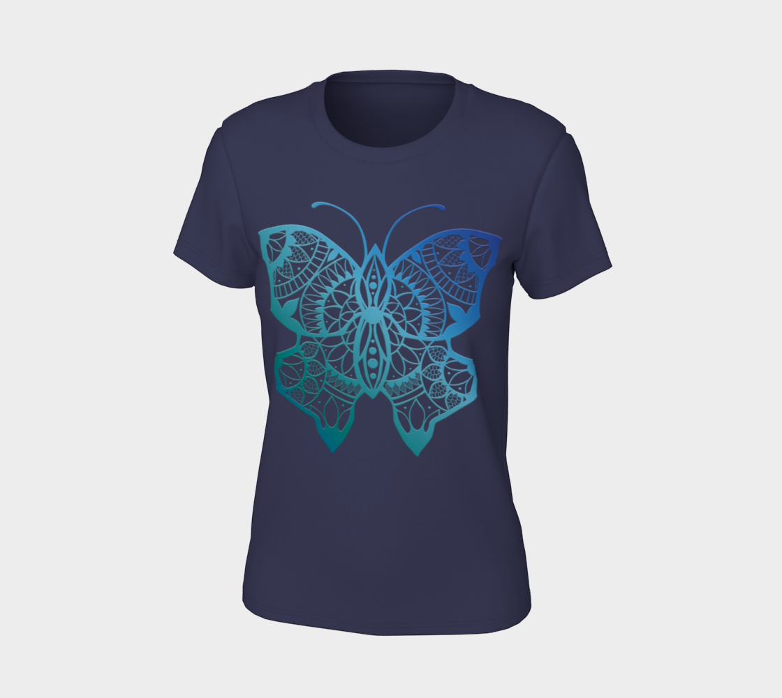 butterfly, animals, blue, mandala, t-shirt, tees, crew neck, fall fashion, winter wear, fashion art, unisex