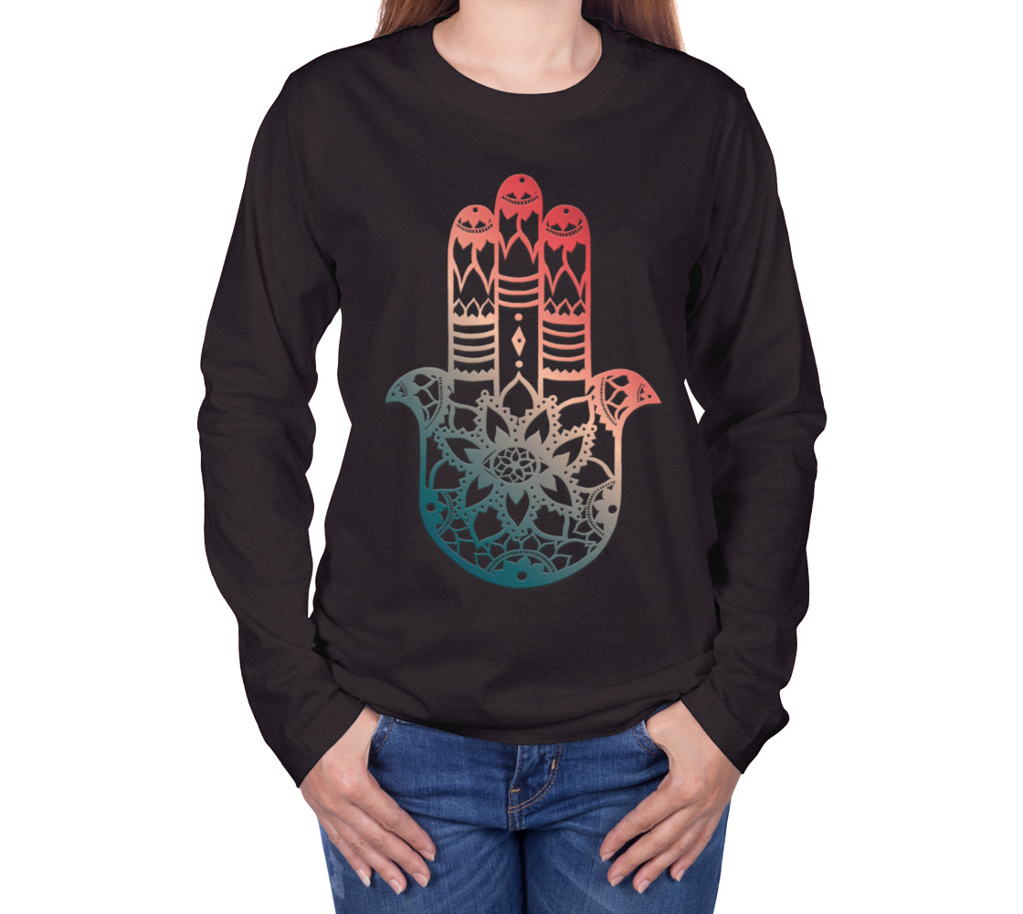 Hamsa, Hamsa Hand, mandala, crew neck, long sleeve, sweater, fall fashion, winter wear, fashion art, unisex