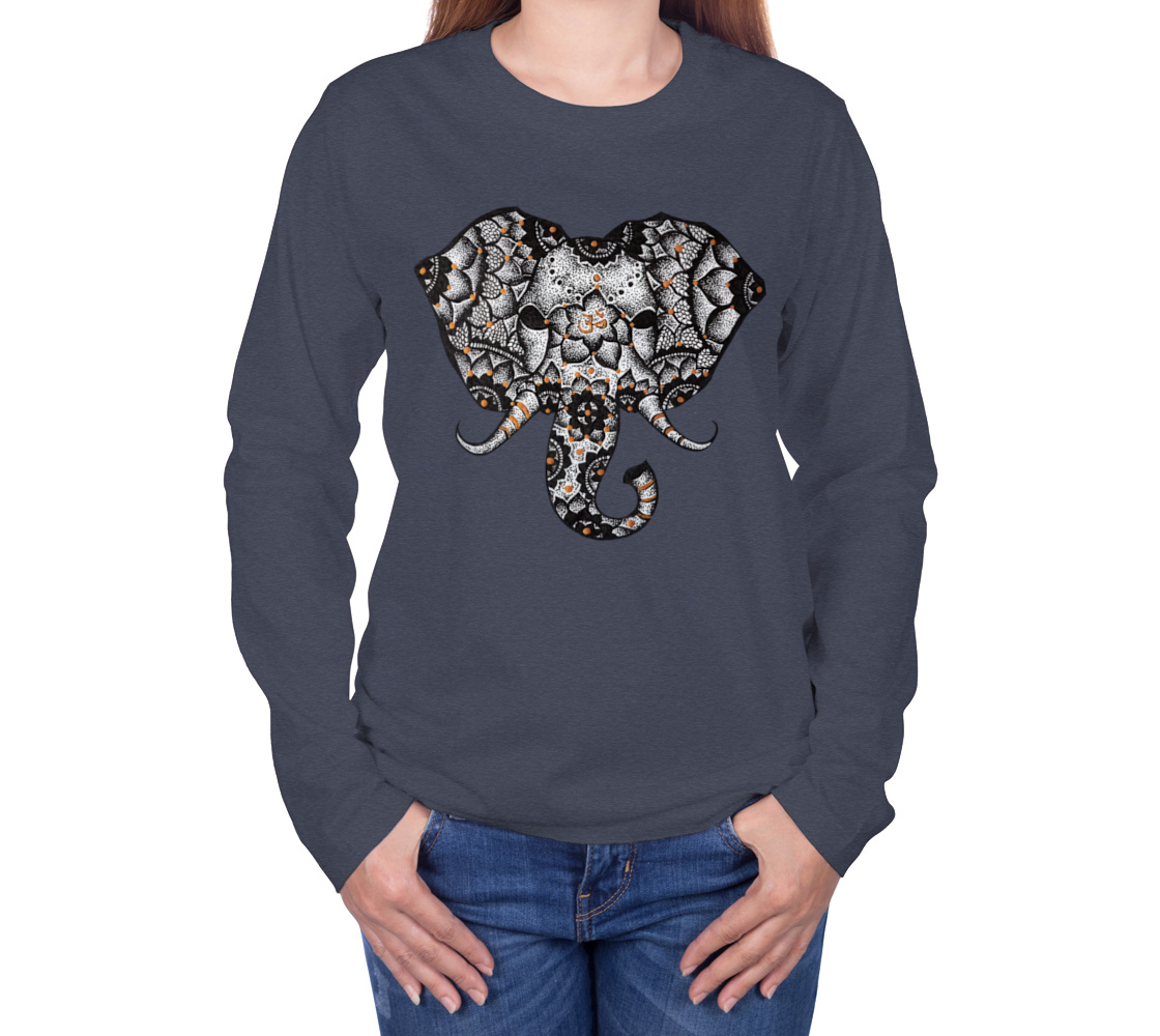 elephant, OM, mandala, long sleeve, crew neck, sweater, fall fashion, winter wear, comfy, casual, fashion art, unisex